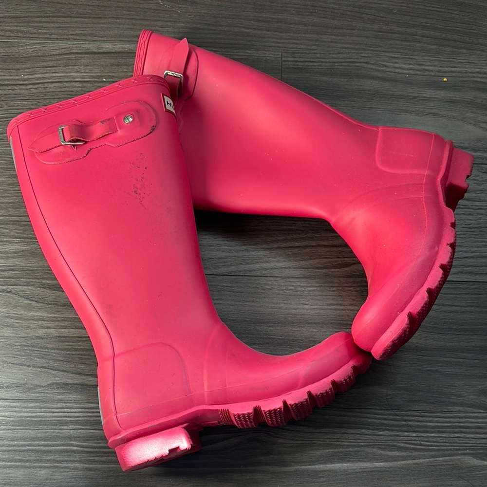 Hunter Pink Winter Rain Boots with Glossy Finish